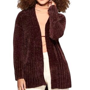 A New Day Chenille Cardigan Sweater Open Front Brown S